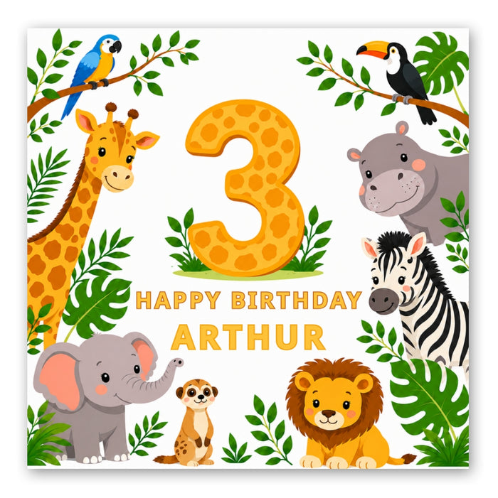 Personalised 3rd Birthday Safari Boy Card - Front of Card