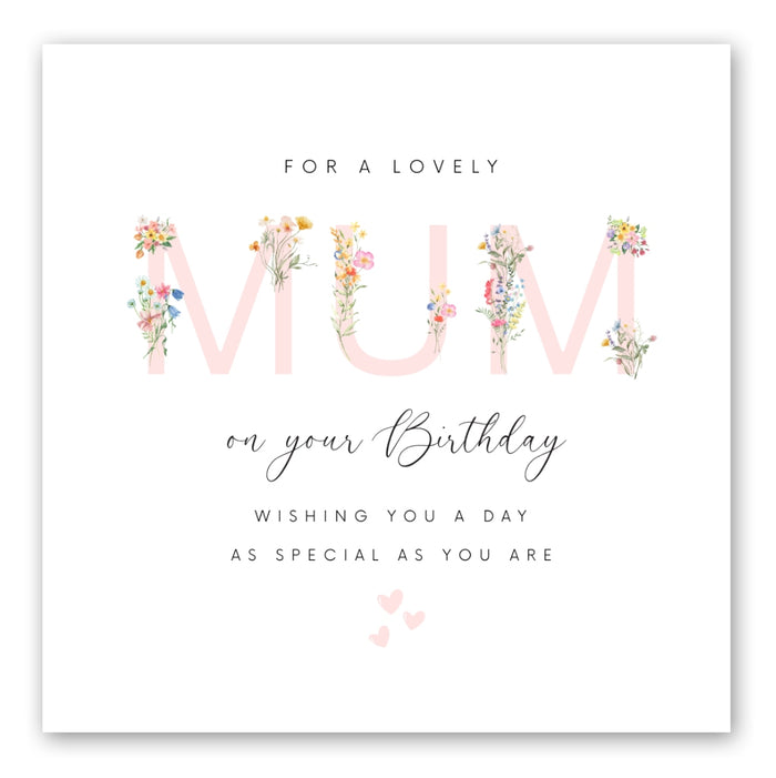 Birthday Card for Mum - Floral Letter - Front of Card