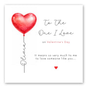 Personalised Valentine's Day Card for Her - Heart Balloon - Front of Card