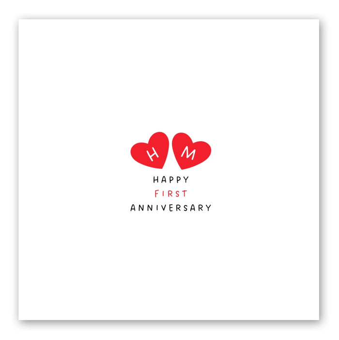 Personalised 1st Anniversary Card - Two Hearts - Front of Card