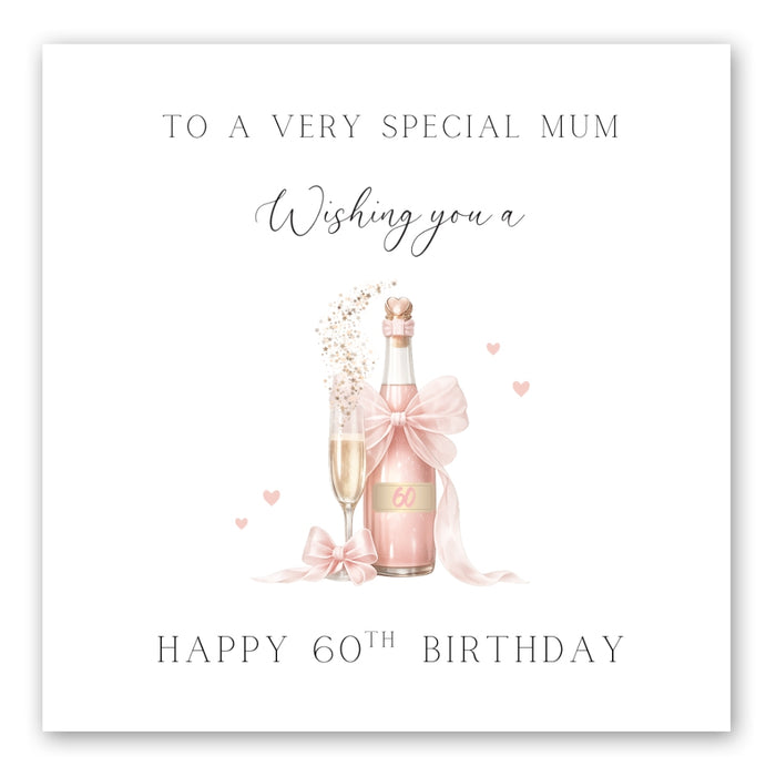 60th Birthday Card for Mum - Champagne - Front of Card