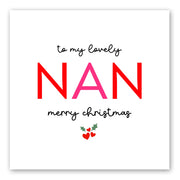 Christmas Card for Nan - Bold Red and Pink Typography - Front of Card